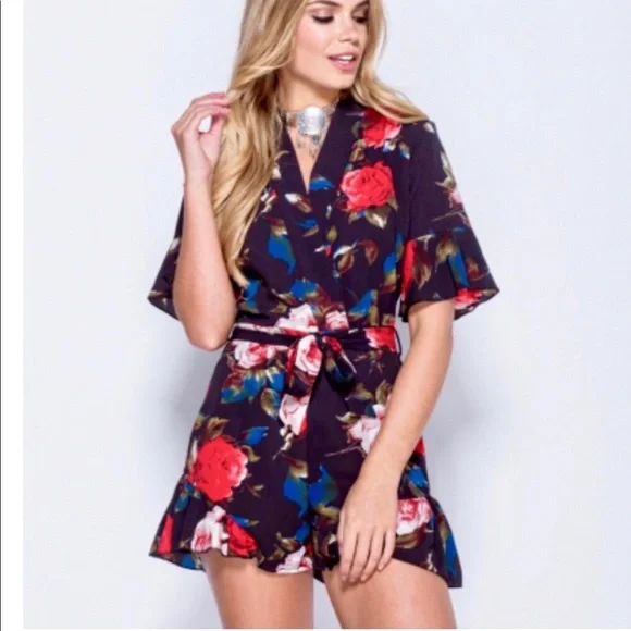 NWT! Floral Wrap Romper - Black - Picture 5 of 5